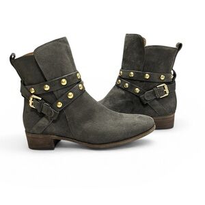 See by Chloe Janis Ankle Boots Brown Suede Moto Biker Modern Western Studs 41